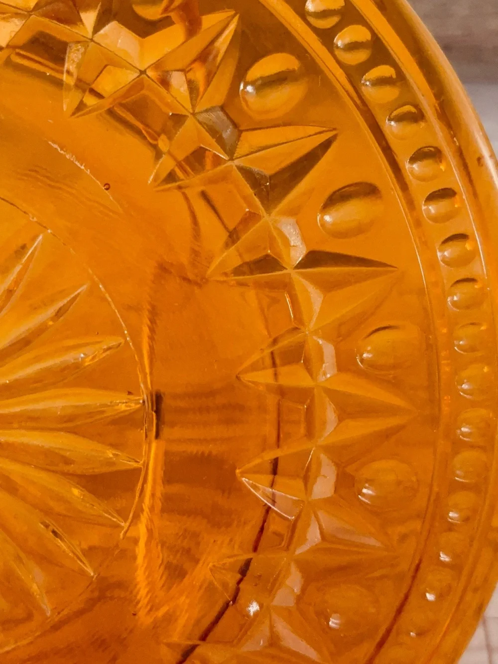 Vintage Amber MCM Indian Pressed Glass Decorative Plate